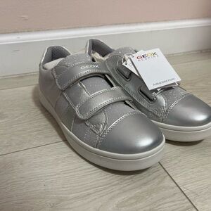 Geox Kids Metallic Silver Velcro Sneakers